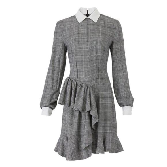 PETERSYN Womens Grey Plaid Collared Long Sleeve Ruffle Mini Dress Size XL - Picture 2 of 14
